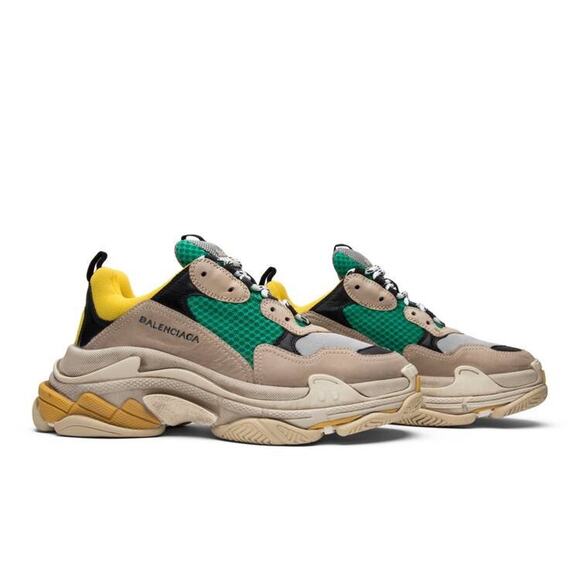 Balenciaga Triple S Sneakers Beige Green Yellow 2018 Reissue Flat Platform 46 13 - Picture 7 of 15
